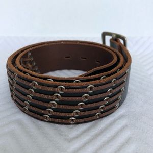 Southwestern Boho Genuine Leather Belt Sz. M Black Brown Woven detail 1.5" Width